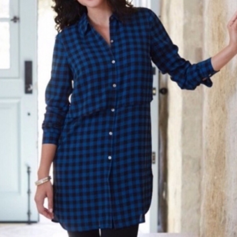 J Jill Layered Buffalo Check Tunic Shirt Dress S